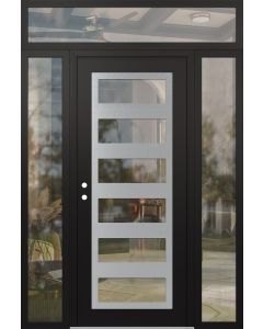 Diamond C9 60" x 96" black/black clear Glass Panel stainless steel RHI with 2 Sidelites and Transom clear Glass