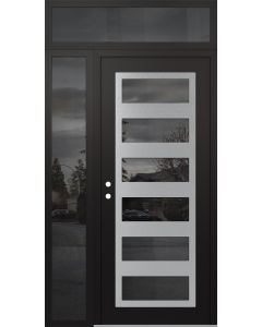 Diamond C9 50" x 96" black/black mirrored Glass Panel stainless steel RHI with Sidelite and Transom mirrored Glass