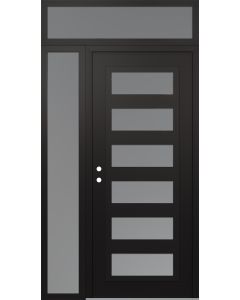 Diamond C9 50" x 96" black/white frosted Glass Panel black RHI with Sidelite and Transom frosted Glass