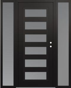 Diamond C9 64" x 80" black/white frosted Glass Panel black LHI with 2 Sidelites frosted Glass