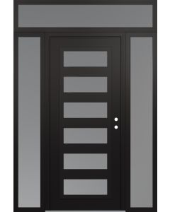 Diamond C9 64" x 96" black/white frosted Glass Panel black LHI with 2 Sidelites and Transom frosted Glass