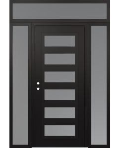 Diamond C9 60" x 96" black/white frosted Glass Panel black RHI with 2 Sidelites and Transom frosted Glass