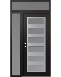 Diamond C9 48" x 96" black/white frosted Glass Panel stainless steel RHI with Sidelite and Transom frosted Glass