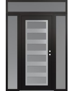 Diamond C9 60" x 96" black/white frosted Glass Panel stainless steel LHI with 2 Sidelites and Transom frosted Glass