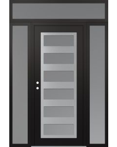 Diamond C9 64" x 96" black/white frosted Glass Panel stainless steel RHI with 2 Sidelites and Transom frosted Glass