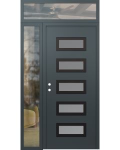 Diamond D1 50" x 96" anthracite/anthracite Frosted Glass Panel black RHI with Sidelite and Transom clear Glass