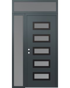 Diamond D1 50" x 96" anthracite/anthracite Frosted Glass Panel black RHI with Sidelite and Transom Frosted Glass