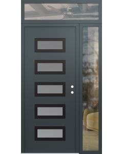 Diamond D1 50" x 96" anthracite/anthracite Frosted Glass Panel black LHI with Sidelite and Transom clear Glass