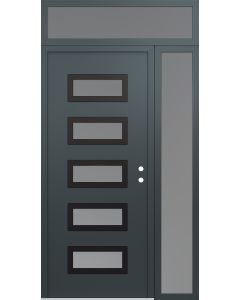 Diamond D1 50" x 96" anthracite/anthracite Frosted Glass Panel black LHI with Sidelite and Transom Frosted Glass