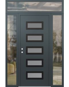 Diamond D1 60" x 96" anthracite/anthracite Frosted Glass Panel black RHI with 2 Sidelites and Transom clear Glass