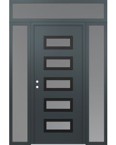 Diamond D1 60" x 96" anthracite/anthracite Frosted Glass Panel black RHI with 2 Sidelites and Transom Frosted Glass