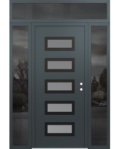 Diamond D1 64" x 96" anthracite/anthracite Frosted Glass Panel black LHI with 2 Sidelites and Transom Mirrored Glass