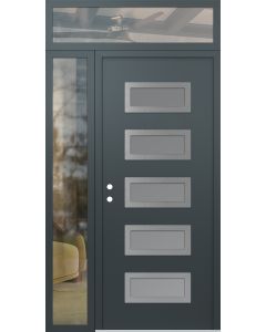 Diamond D1 52" x 96" anthracite/anthracite Frosted Glass Panel stainless steel RHI with Sidelite and Transom clear Glass