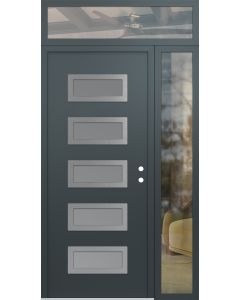 Diamond D1 52" x 96" anthracite/anthracite Frosted Glass Panel stainless steel LHI with Sidelite and Transom clear Glass