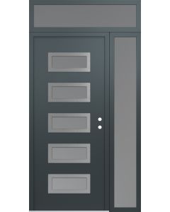 Diamond D1 52" x 96" anthracite/anthracite Frosted Glass Panel stainless steel LHI with Sidelite and Transom Frosted Glass