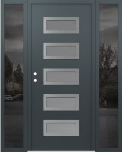 Diamond D1 68" x 80" anthracite/anthracite Frosted Glass Panel stainless steel RHI with 2 Sidelites Mirrored Glass