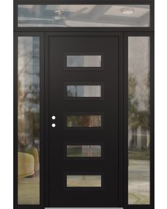 Diamond D1 64" x 96" black/black Clear Glass Panel black RHI with 2 Sidelites and Transom Clear Glass