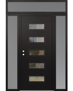 Diamond D1 64" x 96" black/black Clear Glass Panel black RHI with 2 Sidelites and Transom frosted Glass