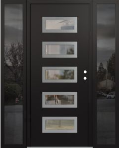 Diamond D1 64" x 80" black/black Clear Glass Panel Stainless steel LHI with 2 Sidelites Mirrored Glass