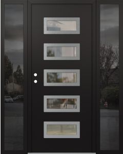 Diamond D1 64" x 80" black/black Clear Glass Panel Stainless steel RHI with 2 Sidelites Mirrored Glass