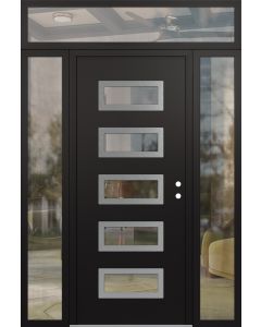 Diamond D1 68" x 96" black/black Clear Glass Panel Stainless steel LHI with 2 Sidelites and Transom Clear Glass