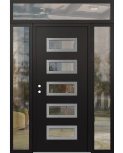 Diamond D1 60" x 96" black/black Clear Glass Panel Stainless steel RHI with 2 Sidelites and Transom Clear Glass