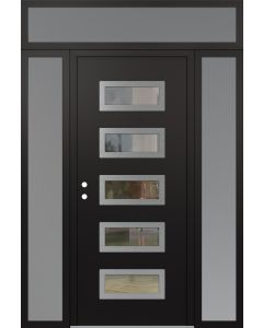 Diamond D1 60" x 96" black/black Clear Glass Panel Stainless steel RHI with 2 Sidelites and Transom frosted Glass