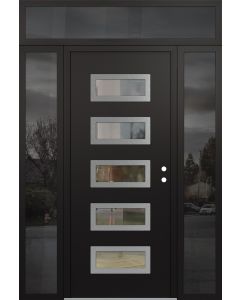 Diamond D1 64" x 96" black/black Clear Glass Panel Stainless steel LHI with 2 Sidelites and Transom Mirrored Glass