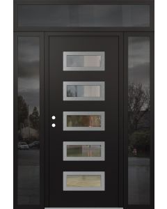 Diamond D1 60" x 96" black/black Clear Glass Panel Stainless steel RHI with 2 Sidelites and Transom Mirrored Glass