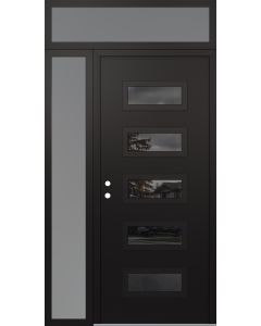 Diamond D1 52" x 96" black/black Mirrored Glass Panel black RHI with Sidelite and Transom frosted Glass