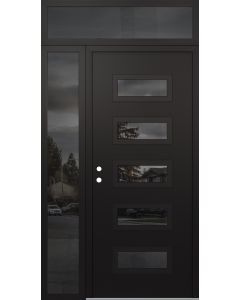 Diamond D1 48" x 96" black/black Mirrored Glass Panel black RHI with Sidelite and Transom Mirrored Glass
