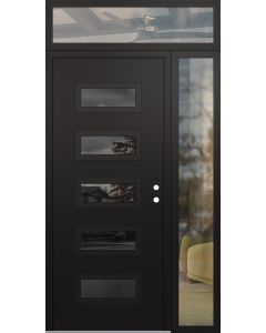 Diamond D1 48" x 96" black/black Mirrored Glass Panel black LHI with Sidelite and Transom clear Glass