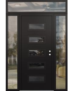 Diamond D1 64" x 96" black/black Mirrored Glass Panel black LHI with 2 Sidelites and Transom clear Glass