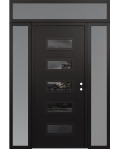 Diamond D1 68" x 96" black/black Mirrored Glass Panel black LHI with 2 Sidelites and Transom frosted Glass
