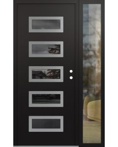 Diamond D1 52" x 80" black/black Mirrored Glass Panel stainless steel LHI with Sidelite clear Glass