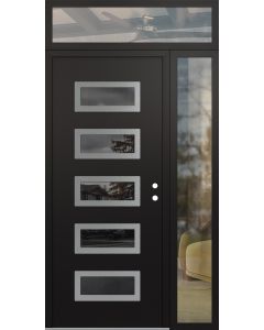 Diamond D1 52" x 96" black/black Mirrored Glass Panel stainless steel LHI with Sidelite and Transom clear Glass