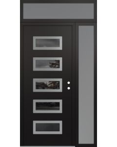 Diamond D1 52" x 96" black/black Mirrored Glass Panel stainless steel LHI with Sidelite and Transom frosted Glass