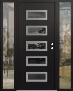 Diamond D1 64" x 80" black/black Mirrored Glass Panel stainless steel LHI with 2 Sidelites clear Glass