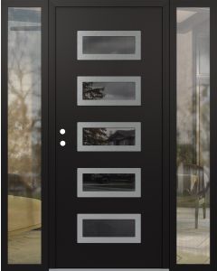 Diamond D1 64" x 80" black/black Mirrored Glass Panel stainless steel RHI with 2 Sidelites clear Glass