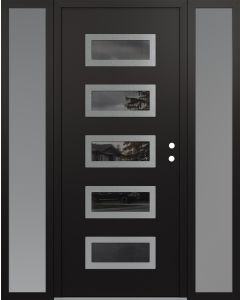 Diamond D1 64" x 80" black/black Mirrored Glass Panel stainless steel LHI with 2 Sidelites frosted Glass