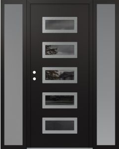 Diamond D1 64" x 80" black/black Mirrored Glass Panel stainless steel RHI with 2 Sidelites frosted Glass