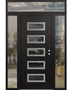 Diamond D1 64" x 96" black/black Mirrored Glass Panel stainless steel LHI with 2 Sidelites and Transom clear Glass