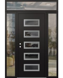 Diamond D1 60" x 96" black/black Mirrored Glass Panel stainless steel RHI with 2 Sidelites and Transom clear Glass