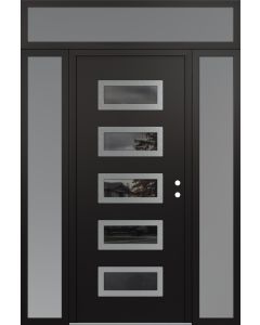 Diamond D1 64" x 96" black/black Mirrored Glass Panel stainless steel LHI with 2 Sidelites and Transom frosted Glass