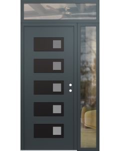 Diamond D2 48" x 96" anthracite/anthracite Frosted Glass Panel black LHI with Sidelite and Transom clear Glass