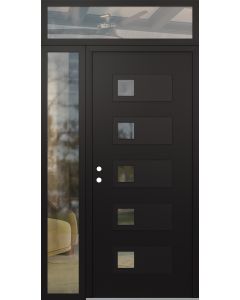 Diamond D2 52" x 96" black/black Clear Glass Panel black RHI with Sidelite and Transom Clear Glass
