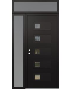 Diamond D2 52" x 96" black/black Clear Glass Panel black RHI with Sidelite and Transom frosted Glass