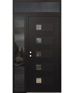 Diamond D2 48" x 96" black/black Clear Glass Panel black RHI with Sidelite and Transom Mirrored Glass