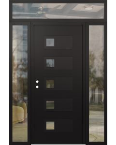 Diamond D2 64" x 96" black/black Clear Glass Panel black RHI with 2 Sidelites and Transom Clear Glass
