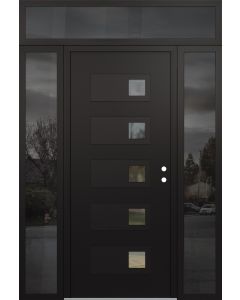 Diamond D2 64" x 96" black/black Clear Glass Panel black LHI with 2 Sidelites and Transom Mirrored Glass